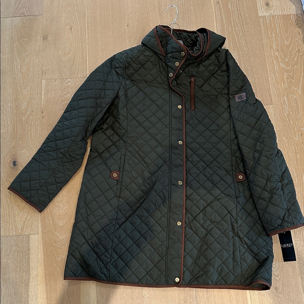 Lauren Ralph Lauren - Equestrian Quilted Green Coat with Suede Trim - XXL